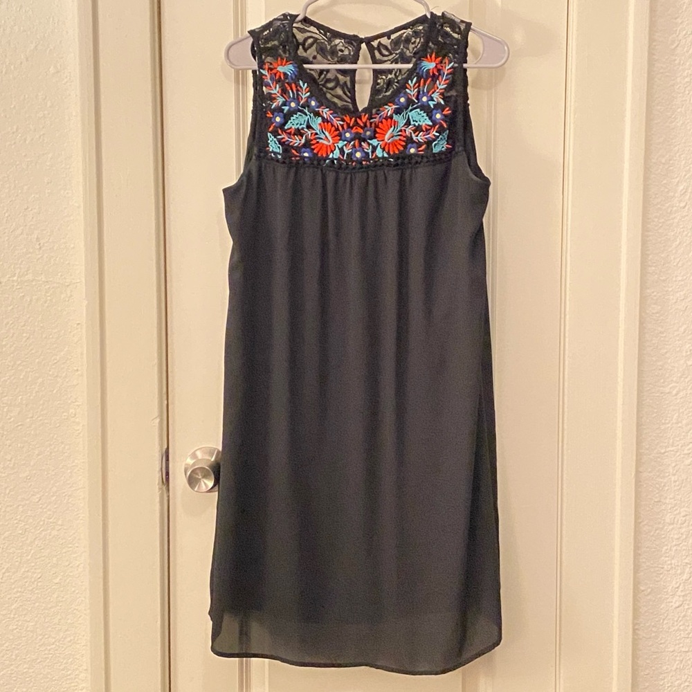 Luxology black lace and crochet midi dress, size 10.